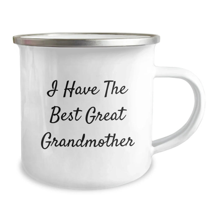 Funny Grandmother Camping Mug Gifts from Family for Birthday, 'I Have The Best Great Grandmother' Quote, 12 oz Stainless Steel with Enamel Finish, Perfect for Outdoor Adventures - Image 2