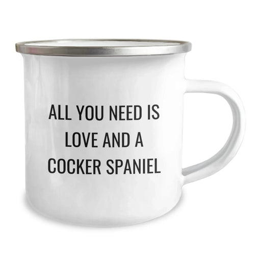 Funny Cocker Spaniel Dog Lover Gifts from Men to Friends for Christmas Unique Mug, 'All You Need Is Love And A Cocker Spaniel' Quote on Camping Mug, Stainless Steel with Enamel Finish - Image 2