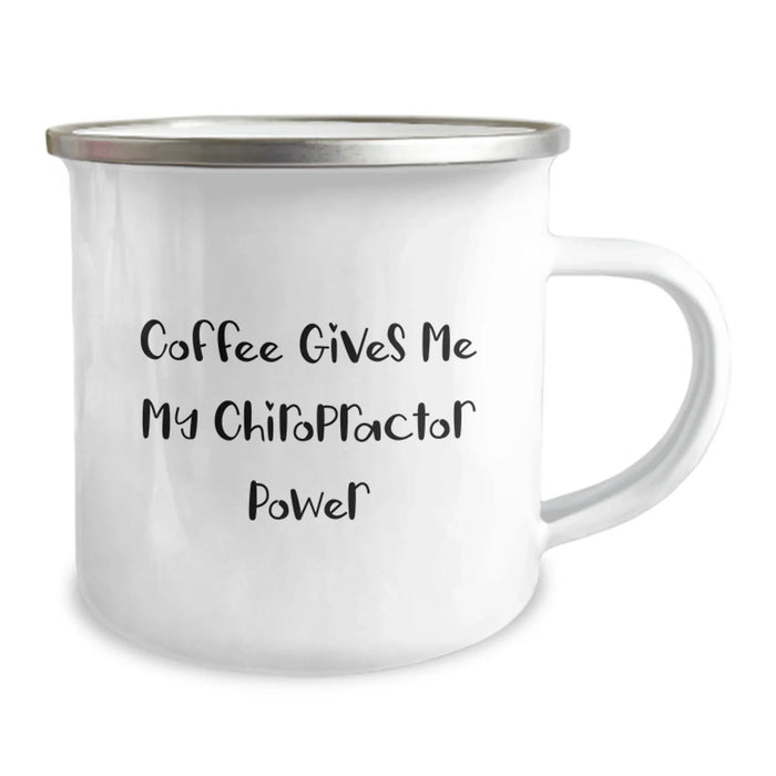 Chiropractor Gifts from Friends - Funny Quote for Men or Women on Birthday Unique Gifts - Chiropractor Camping Mug with Coffee Gives Me My Power - Image 2