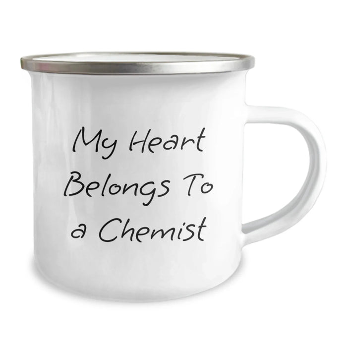 Funny Chemist Gifts for Him or Her, Unique Camping Mug with 'My Heart Belongs To A Chemist' Quote, Gifts from Family or Friends for Christmas - Image 2
