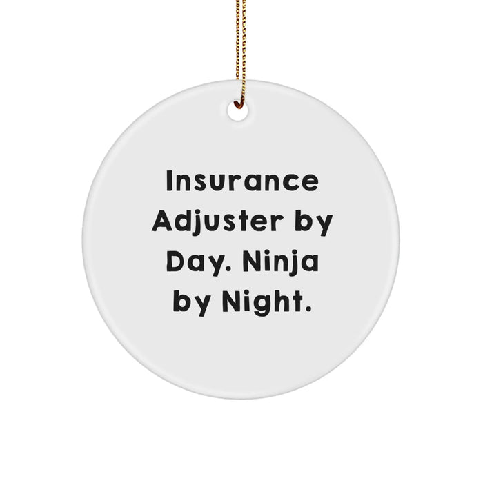 Funny Insurance Adjuster Gifts for Men - Insurance Adjuster By Day, Ninja By Night. Christmas Circle Ornament, Unique Gifts from Family to Friends - Image 1