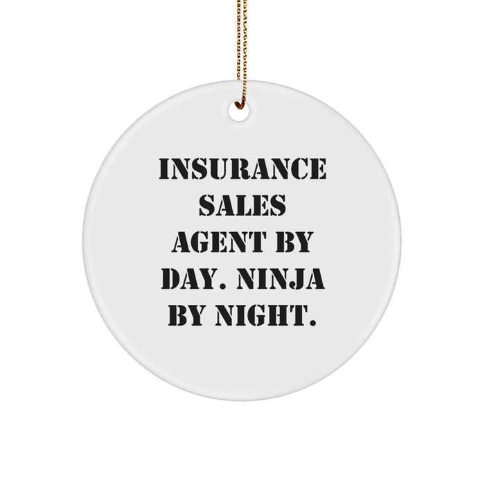 Funny Insurance Sales Agent Gifts by Day Circle Ornament, Christmas Unique Gifts for Men, Women, Coworkers, or Family from Friends with 'Insurance Sales Agent By Day. Ninja By Night.' Quote - Image 1