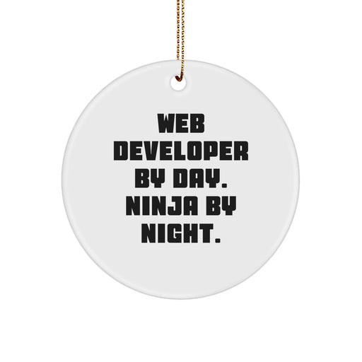 Funny Web Developer Gifts from Men - Web Developer By Day Ninja By Night Circle Ornament, Christmas Unique Gifts for Web Developer Friends at Work - Image 1
