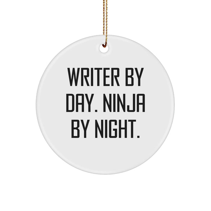 Funny Writer Gifts for Writers, Circle Ornament Christmas Unique Gifts from Friends, 'Writer By Day. Ninja By Night.' Quote - Image 1