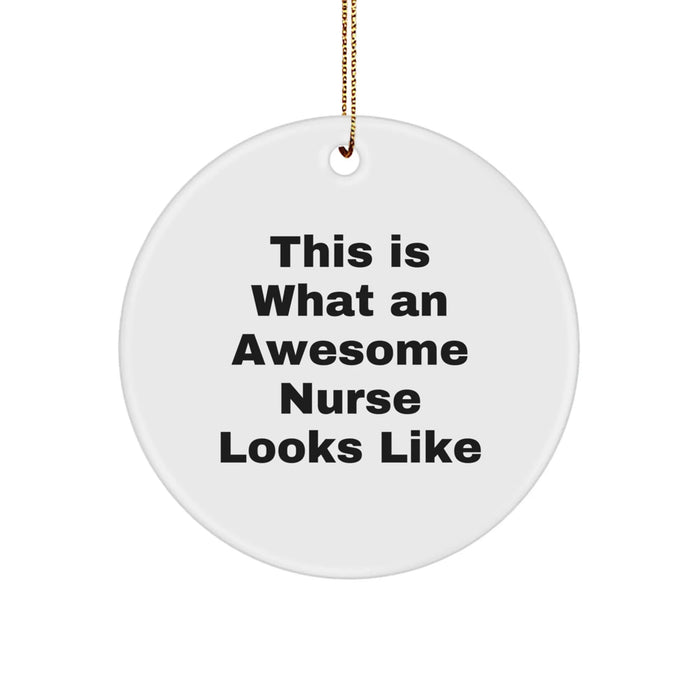 Funny Nurse Gifts from Men to Women Coworkers Friends Family - This Is What An Awesome Nurse Looks Like Circle Ornament, Christmas Unique Gifts for Nurse - Image 1