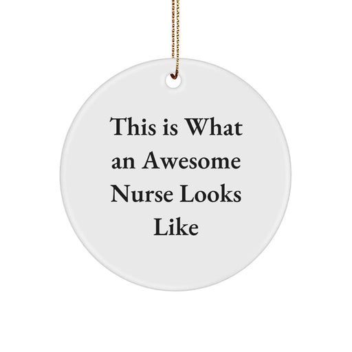 Gifts from Friends and Family to Awesome Nurses - 'This Is What An Awesome Nurse Looks Like' Funny Circle Ornament, White, Christmas Unique Gifts - Image 1