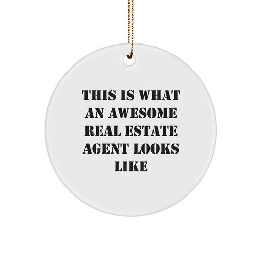 Funny Real Estate Agent Gifts from Friends for Real Estate Agent Christmas Unique Ornaments, 'This Is What An Awesome Real Estate Agent Looks Like' Circle Ornament - Image 1