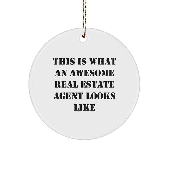 Funny Real Estate Agent Gifts from Friends for Real Estate Agent Christmas Unique Ornaments, 'This Is What An Awesome Real Estate Agent Looks Like' Circle Ornament - Image 1