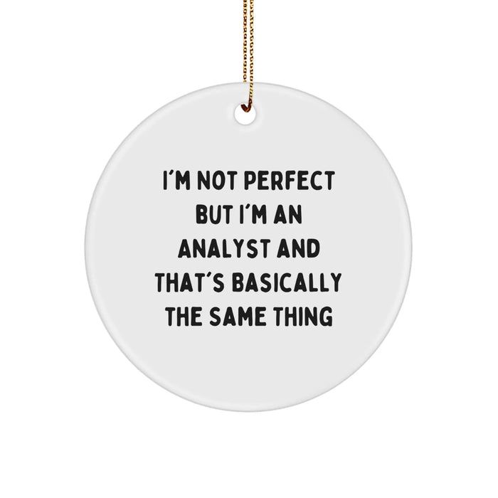 Funny Analyst Gifts from Men to Friends - Christmas Unique Circle Ornament with I'm Not Perfect But I'm An Analyst And That's Basically The Same Thing Quote - Analyst Decorations for Home Office - Image 1