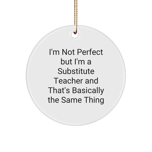 Funny Substitute Teacher Gifts from Friends for Coworkers - Christmas Unique Circle Ornament with I'm Not Perfect But I'm A Substitute Teacher - Perfect for Schools, Offices, or Homes - Image 1