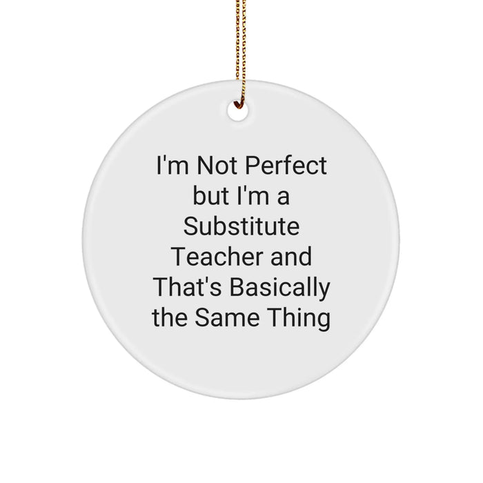 Funny Substitute Teacher Gifts from Friends for Coworkers - Christmas Unique Circle Ornament with I'm Not Perfect But I'm A Substitute Teacher - Perfect for Schools, Offices, or Homes - Image 1