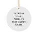 Cute Clerk Gifts, Fun Christmas Circle Ornament, 'Clerk By Day, World's Best Dad By Night' Quote, Unique Gift for Clerk Men or Women Friends Family Coworkers - Image 1