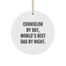Counselor Gifts for Men, Counselor By Day, World's Best Dad By Night., Christmas Circle Ornament, Funny Quote, Durable MDF, High-Gloss Finish, Festive Gift from Dad to Counselor - Image 1