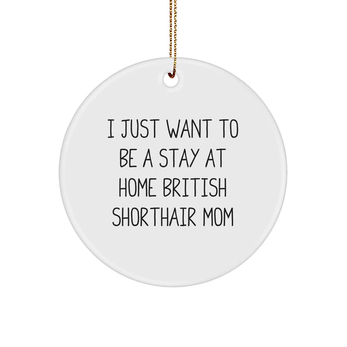 Funny British Shorthair Cat Mom Gifts for Christmas, Circle Ornament from Friends, Stay at Home British Shorthair Cat Mom Inspirational Quote, British Shorthair Cat Lover - Image 1