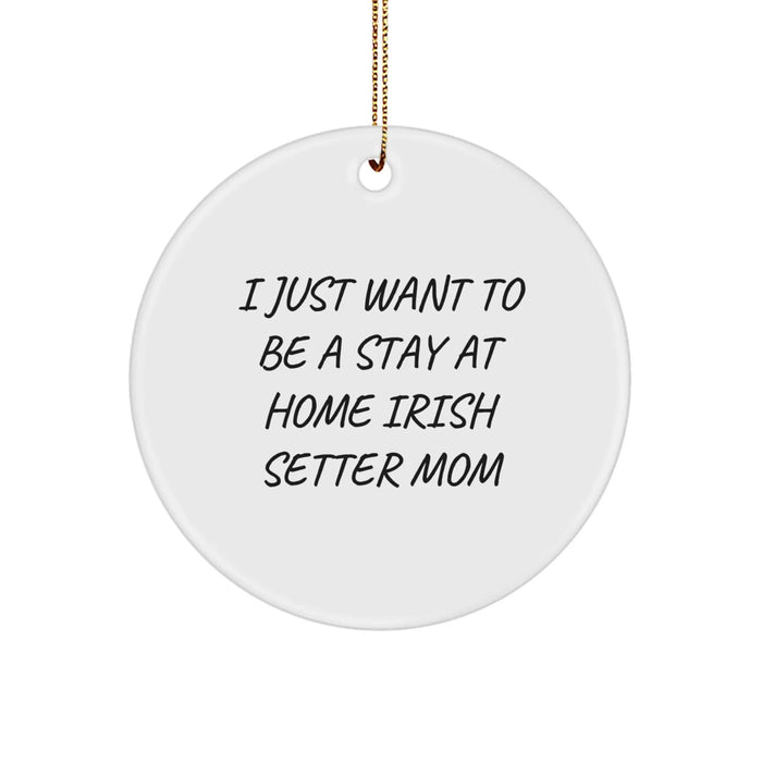 Irish Setter Dog Mom Gifts for Christmas, 'I Just Want To Be A Stay At Home Irish Setter Mom' Circle Ornament, Durable MDF with High-Gloss Finish, White, Gifts from Family - Image 1