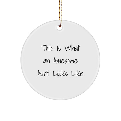 Funny Aunt Quotes Gifts from Men to Aunt Christmas Unique Circle Ornament, This 'Is What An Awesome Aunt Looks Like' Circle Decoration. - Image 1