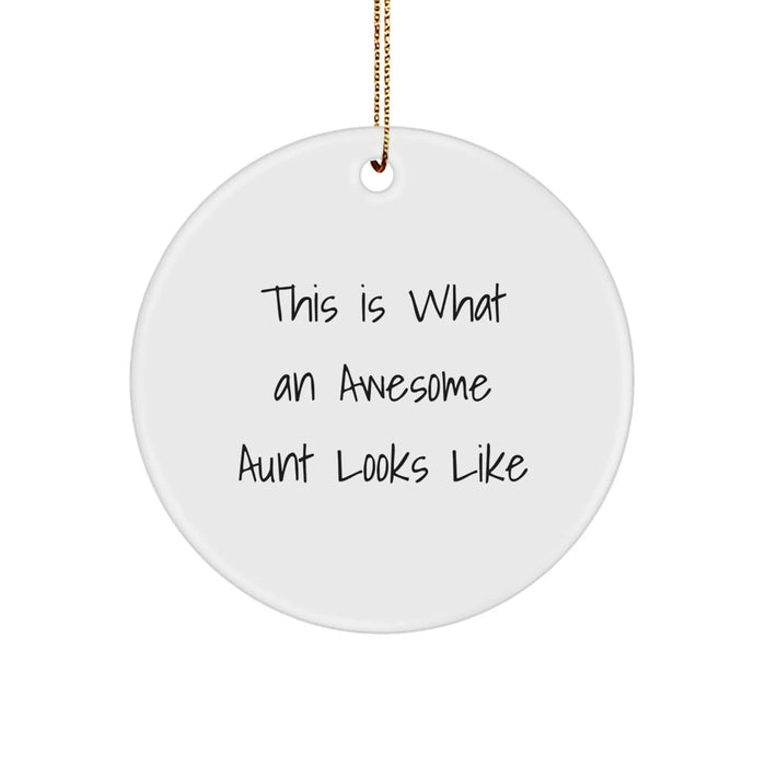 Funny Aunt Quotes Gifts from Men to Aunt Christmas Unique Circle Ornament, This 'Is What An Awesome Aunt Looks Like' Circle Decoration. - Image 1