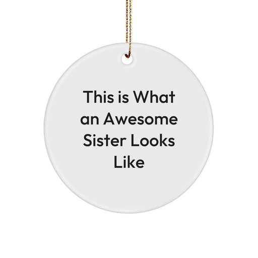 Funny Sister Gifts from Men, Women, or Friends - This Is What An Awesome Sister Looks Like Circle Ornament for Christmas Unique Presents - Image 1