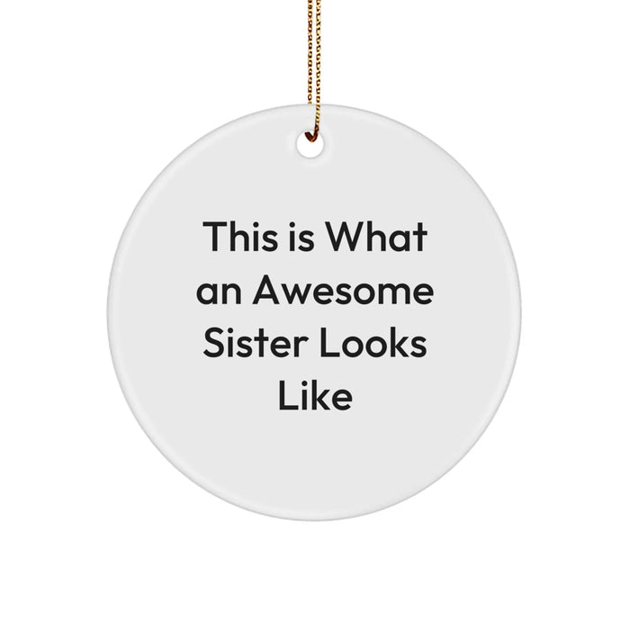 Funny Sister Gifts from Men, Women, or Friends - This Is What An Awesome Sister Looks Like Circle Ornament for Christmas Unique Presents - Image 1