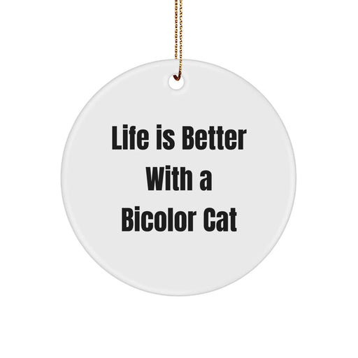 Funny Bicolor Cat Gifts from Men to Friends - 'Life Is Better With A Bicolor Cat' Circle Ornament for Christmas - Image 1