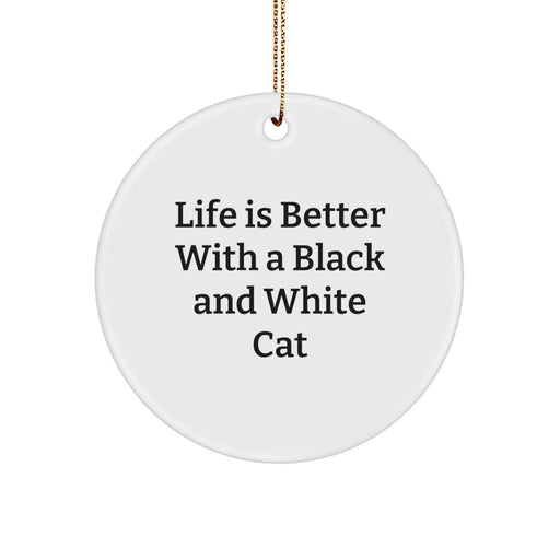 Funny Black and White Cat Gifts, Life Is Better With A Black And White Cat, Circle Ornament, Christmas Unique Gifts from Friends, Gifts for Black and White Cat Lovers - Image 1