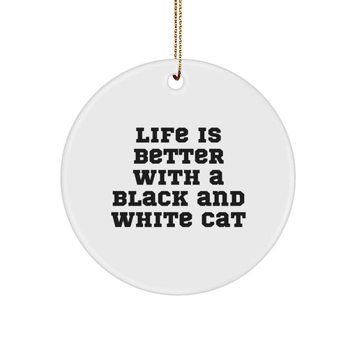 Black and White Cat Circle Ornament, Funny Quote Gifts from Friends for Men, Women, Family, and Coworkers, Christmas Unique Presents - Image 1