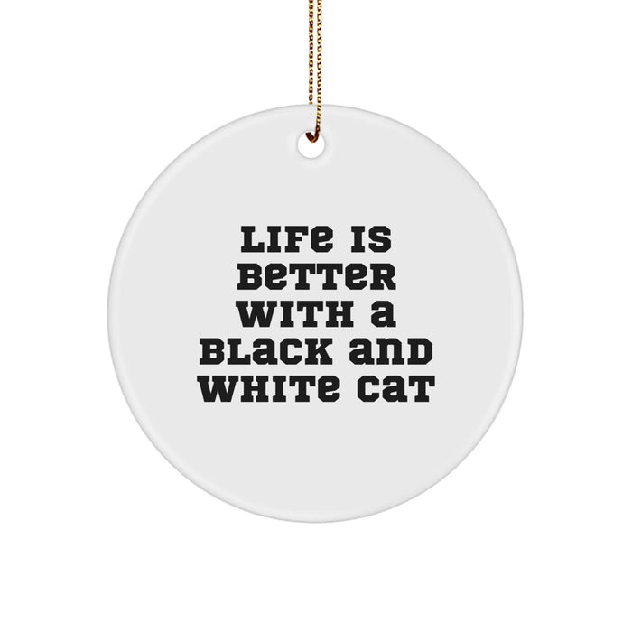 Black and White Cat Circle Ornament, Funny Quote Gifts from Friends for Men, Women, Family, and Coworkers, Christmas Unique Presents - Image 1