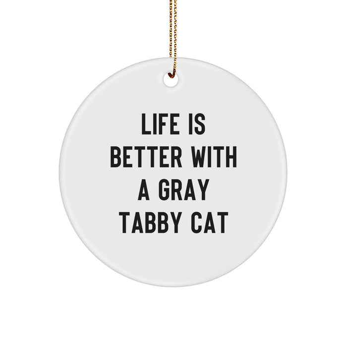 Gray Tabby Cat Gifts from Family - Inspirational Christmas Unique Circle Ornament, Life Is Better With A Gray Tabby Cat, Fun Gray Tabby Cat Lover Decor - Image 1