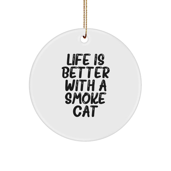 Funny Smoke Cat Circle Ornament Gifts from Friends and Family for Christmas Decorations - Life Is Better With A Smoke Cat - Image 1