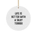 Funny Silky Terrier Dog Gifts for Men, Women, Friends, Coworkers, Family - 'Life Is Better With A Silky Terrier' Circle Ornament for Christmas - Image 1