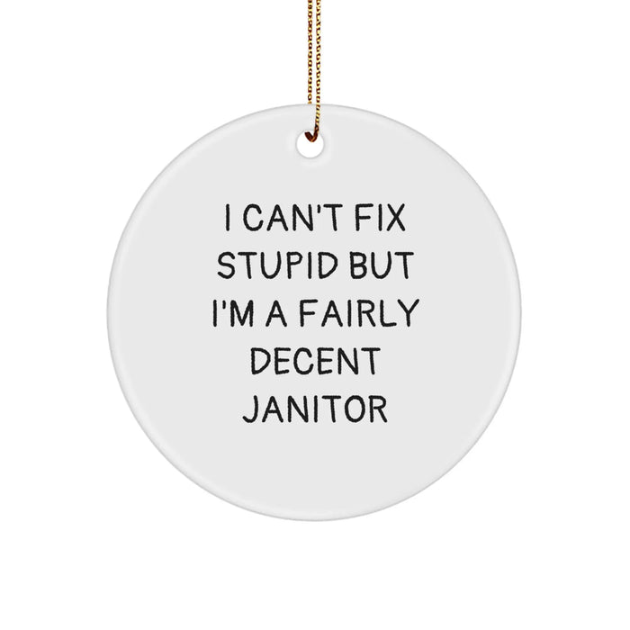 Funny Janitor Gifts from Friends for Men - 'I Can't Fix Stupid', Christmas Unique Circle Ornament - Image 1
