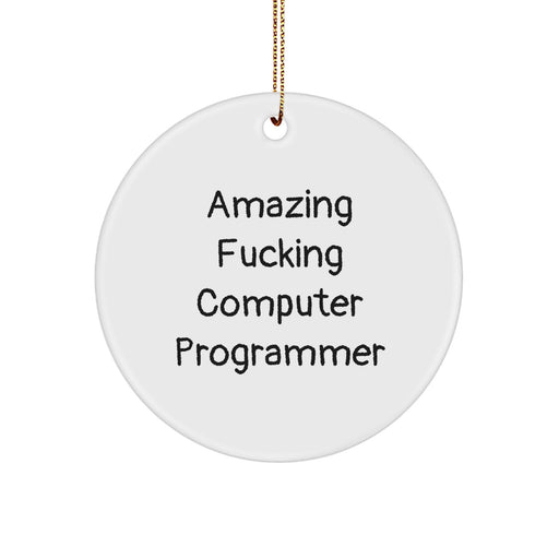 Funny Christmas Unique Gifts for Computer Programmers - Amazing Computer Programmer Circle Ornament - White MDF Circle Shaped Decor - Image 1