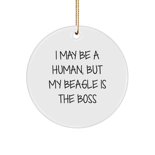 Funny Beagle Dog Christmas Unique Gifts from Men to Family for Beagle Lovers with Circle Ornament - I May Be A Human, But My Beagle Is The Boss - Image 1