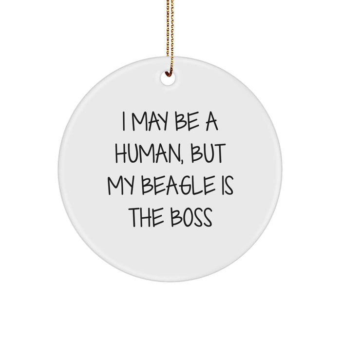 Funny Beagle Dog Christmas Unique Gifts from Men to Family for Beagle Lovers with Circle Ornament - I May Be A Human, But My Beagle Is The Boss - Image 1