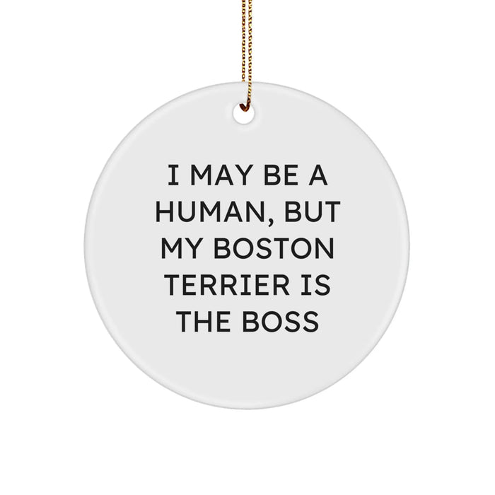 Boston Terrier Dog Lover Christmas Circle Ornament Gifts from Family Friends, Boston Terrier Dog Gifts for Men Women - Image 1