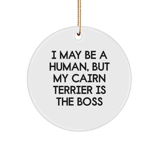 Funny Cairn Terrier Dog Gifts from Men to Friends, Unique Christmas Decorative Circle Ornament, I May Be A Human But My Cairn Terrier Is The Boss - Image 1