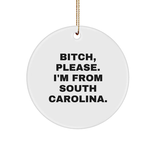 Funny South Carolina Circle Ornament, 'B-tch, Please. I'm From South Carolina.' Gifts for Friends, Family, and Coworkers, Christmas Unique Present - Image 1