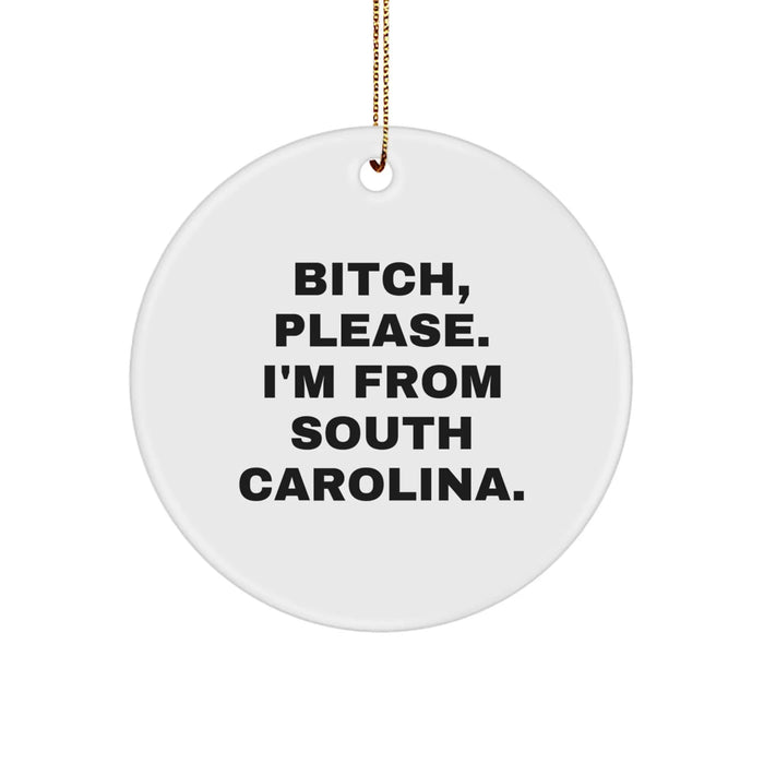 Funny South Carolina Circle Ornament, 'B-tch, Please. I'm From South Carolina.' Gifts for Friends, Family, and Coworkers, Christmas Unique Present - Image 1