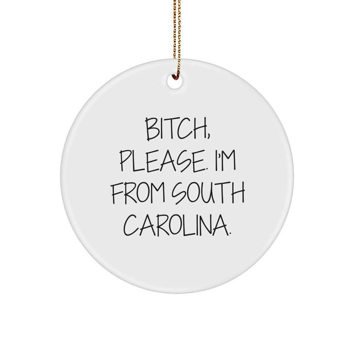 Funny South Carolina Gifts for Men from Friends, Christmas Circle Ornament, 'B-tch, Please. I'm From South Carolina.' Quote - Image 1