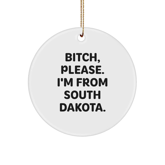 Funny South Dakota Circle Ornament, B-tch Please I'm From South Dakota, Gifts from Friends to Family, Unique Christmas Unique Gifts - Image 1