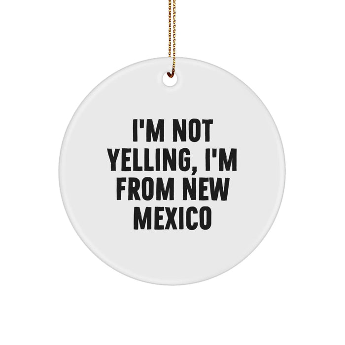 Funny New Mexico Gifts from Men to Friends - I'm Not Yelling, I'm From New Mexico Christmas Circle Ornament - Image 1