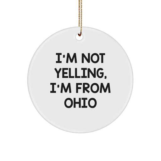 Funny Ohio Gifts for Men from Ohio - I'm Not Yelling, I'm From Ohio - Unique Circle Ornament for Ohio Christmas Decorations - Image 1