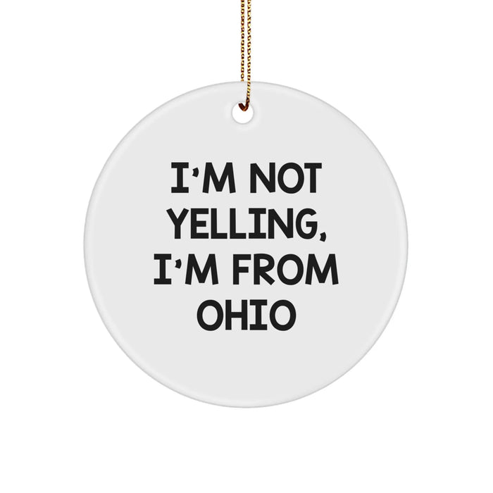 Funny Ohio Gifts for Men from Ohio - I'm Not Yelling, I'm From Ohio - Unique Circle Ornament for Ohio Christmas Decorations - Image 1