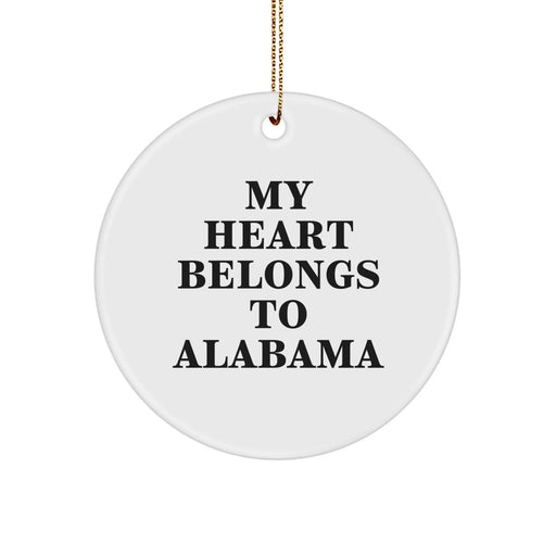 Funny Alabama Circle Ornament My Heart Belongs To Alabama Gifts from Friends to Family for Christmas Unique Decorations - Image 1