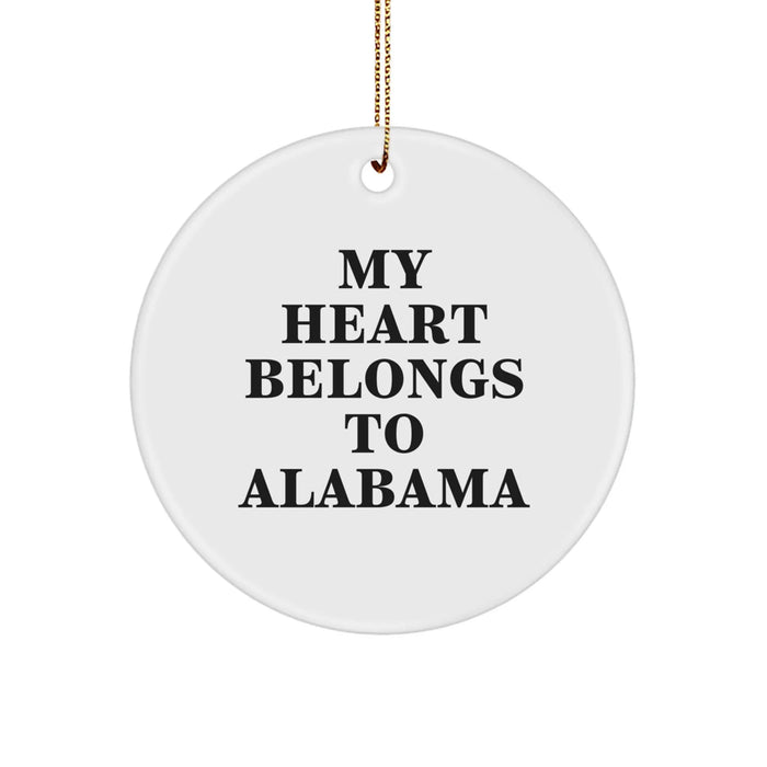 Funny Alabama Circle Ornament My Heart Belongs To Alabama Gifts from Friends to Family for Christmas Unique Decorations - Image 1