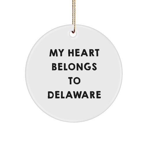 Delaware Gifts from Friends Unique Circle Ornament - 'My Heart Belongs To Delaware' Christmas Decoration - Image 1