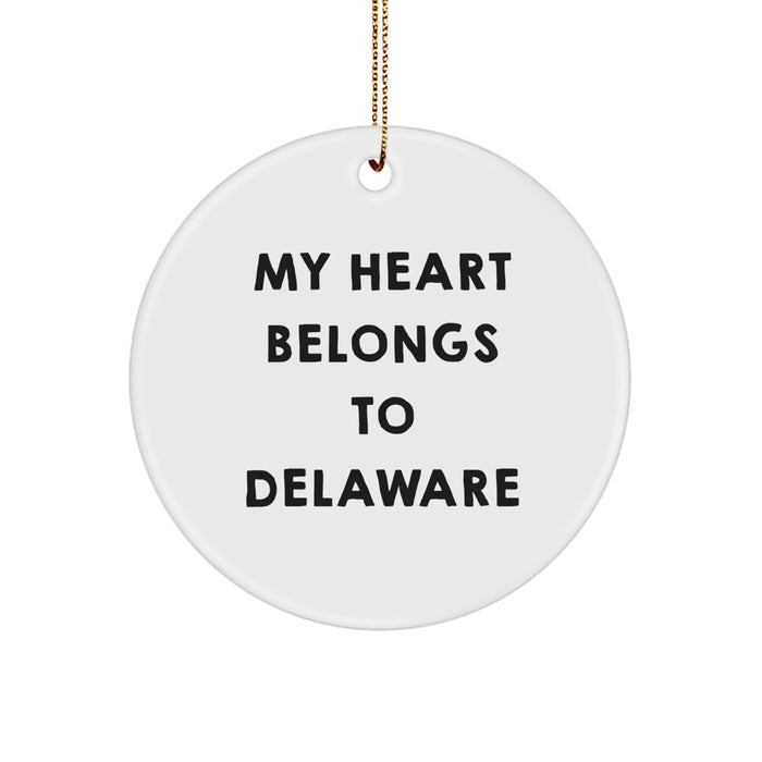 Delaware Gifts from Friends Unique Circle Ornament - 'My Heart Belongs To Delaware' Christmas Decoration - Image 1