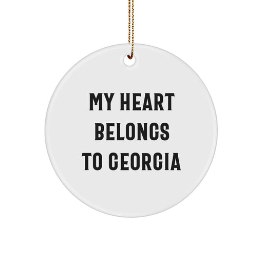 Georgia Circle Ornament Funny Quote 'My Heart Belongs To Georgia' Gifts from Loved Ones for Georgia Women, Men, Friends, and Family Christmas Unique Gifts - Image 1