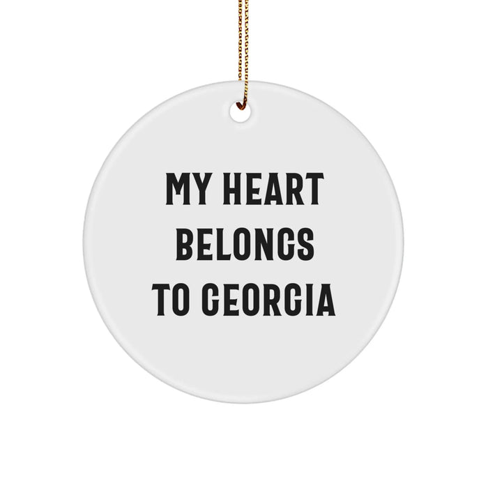 Georgia Circle Ornament Funny Quote 'My Heart Belongs To Georgia' Gifts from Loved Ones for Georgia Women, Men, Friends, and Family Christmas Unique Gifts - Image 1