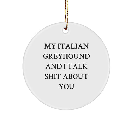 Funny Italian Greyhound Dog Gifts for Friends - My Italian Greyhound And I Talk Shit About You Quote Christmas Ornament, Italian Greyhound Dog Lover Circle Decoration, Unique Presents from Friends - Image 1